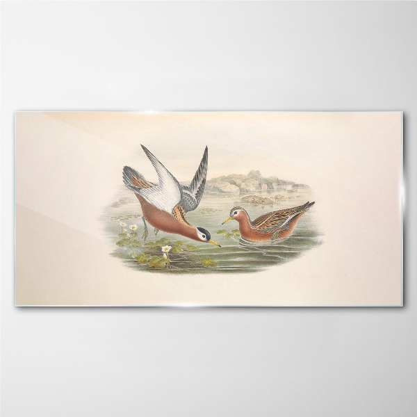 Birds over the water Glass Wall Art