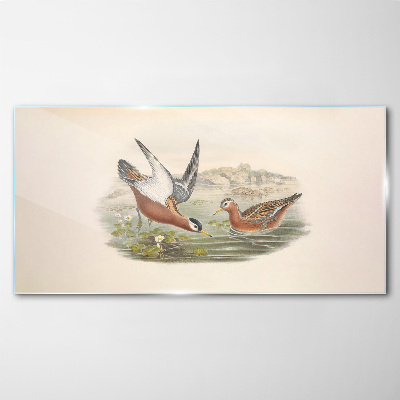 Birds over the water Glass Wall Art