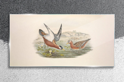 Birds over the water Glass Wall Art