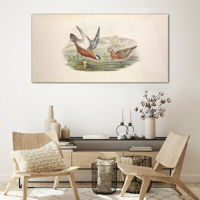 Birds over the water Glass Wall Art