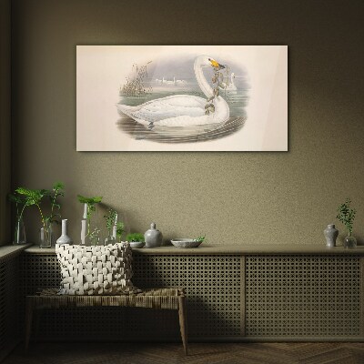 Swan with a branch Glass Wall Art