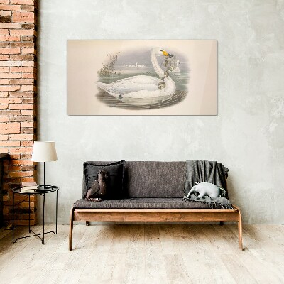 Swan with a branch Glass Wall Art