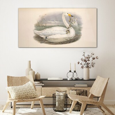 Swan with a branch Glass Wall Art
