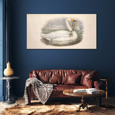 Swan with a branch Glass Wall Art