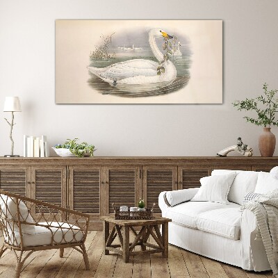 Swan with a branch Glass Wall Art