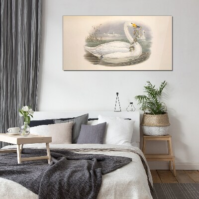 Animals birds beige Glass Wall Art