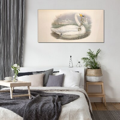 Swan with a branch Glass Wall Art