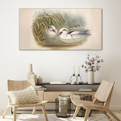 An idyllic duet among the grasses Glass Wall Art