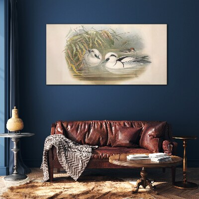 An idyllic duet among the grasses Glass Wall Art