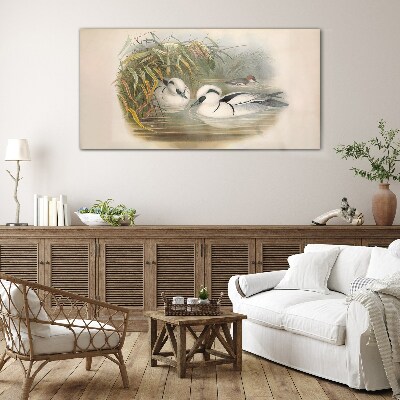 An idyllic duet among the grasses Glass Wall Art