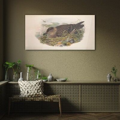 Animals birds beige Glass Wall Art