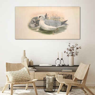Seabirds in the calm water Glass Wall Art