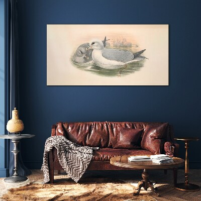 Seabirds in the calm water Glass Wall Art