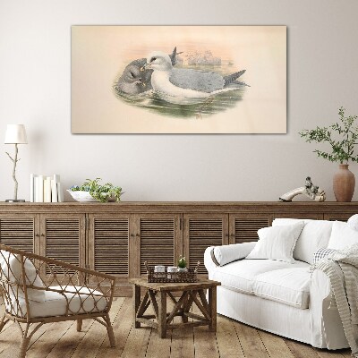 Seabirds in the calm water Glass Wall Art