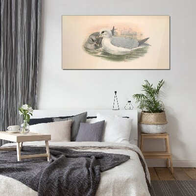 Seabirds in the calm water Glass Wall Art