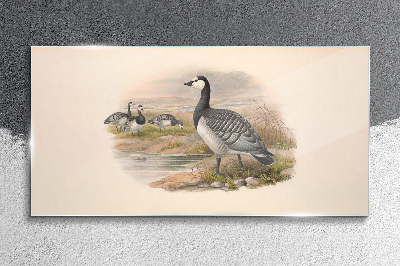 Goose family by the water Glass Wall Art