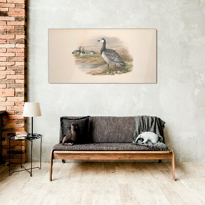 Animals birds beige Glass Wall Art