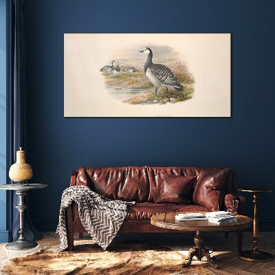 Goose family by the water Glass Wall Art