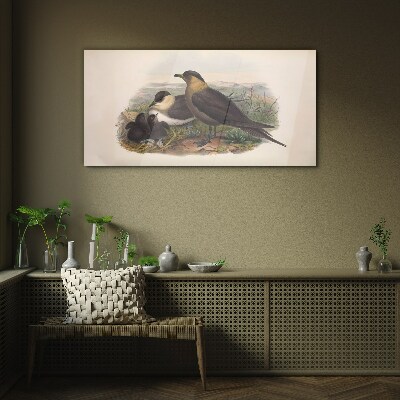 Family of birds on the nest Glass Wall Art