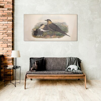 Family of birds on the nest Glass Wall Art