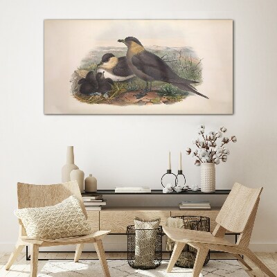 Family of birds on the nest Glass Wall Art