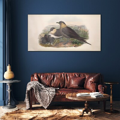 Family of birds on the nest Glass Wall Art