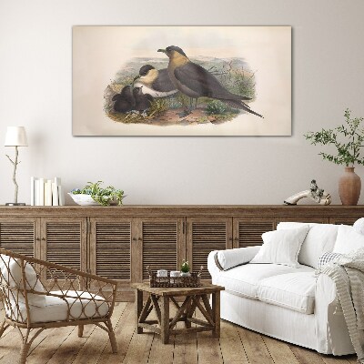 Family of birds on the nest Glass Wall Art