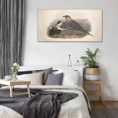 Family of birds on the nest Glass Wall Art