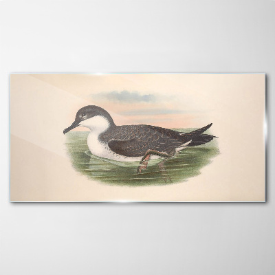 Bird on a water background Glass Wall Art
