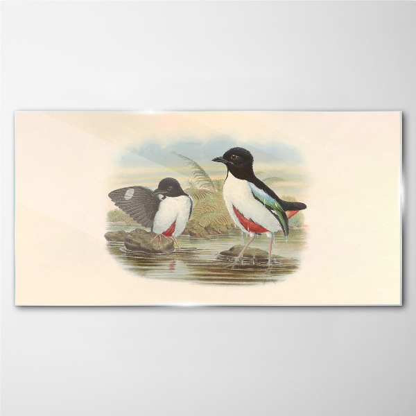 Birds over the water Glass Wall Art