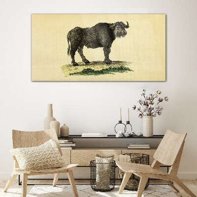 Buffalo on a natural background Glass Wall Art