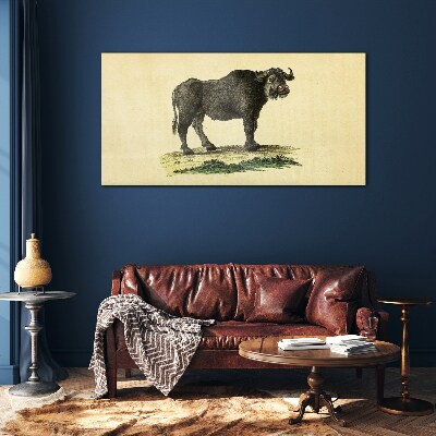 Buffalo on a natural background Glass Wall Art