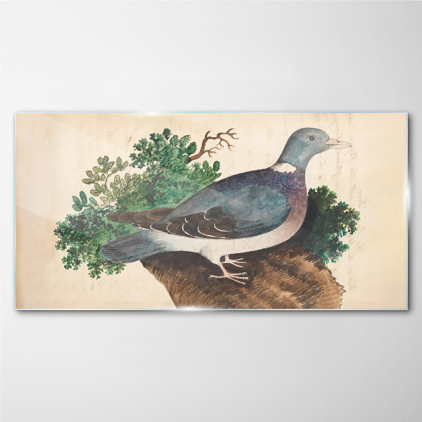 A dove against a green background Glass Wall Art