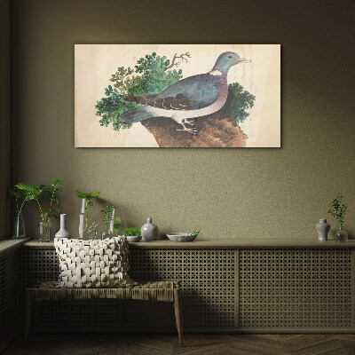 A dove against a green background Glass Wall Art