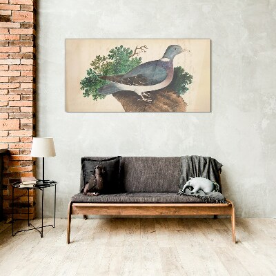 A dove against a green background Glass Wall Art