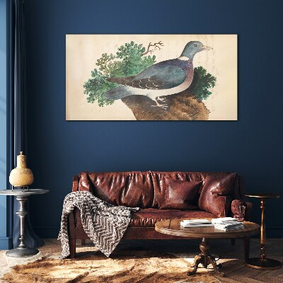 A dove against a green background Glass Wall Art
