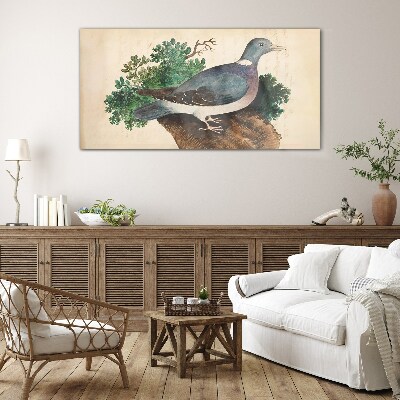 A dove against a green background Glass Wall Art