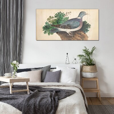 A dove against a green background Glass Wall Art