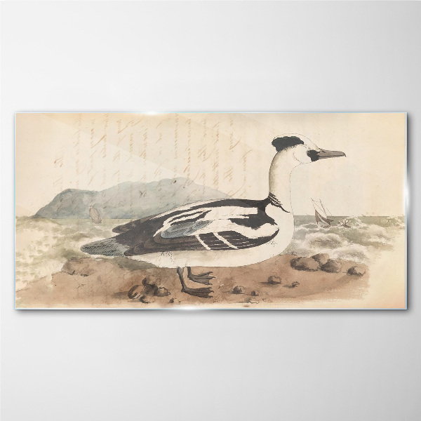 A duck against a seascape Glass Wall Art