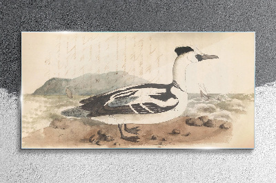 A duck against a seascape Glass Wall Art