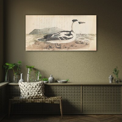 A duck against a seascape Glass Wall Art