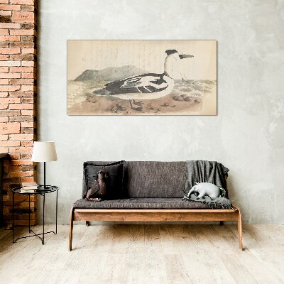 A duck against a seascape Glass Wall Art