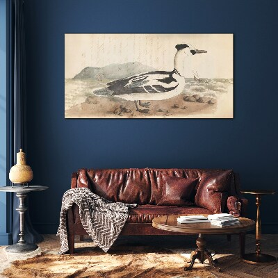 A duck against a seascape Glass Wall Art