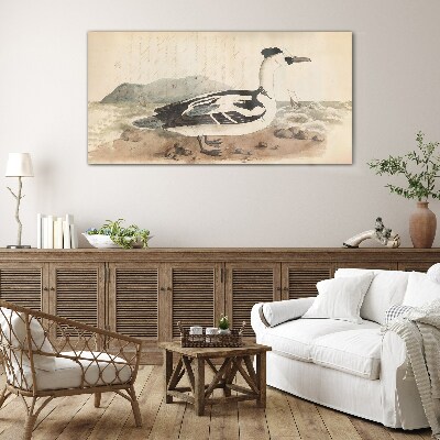 A duck against a seascape Glass Wall Art