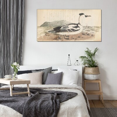 A duck against a seascape Glass Wall Art