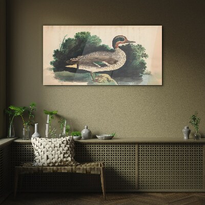 A duck surrounded by greenery Glass Wall Art