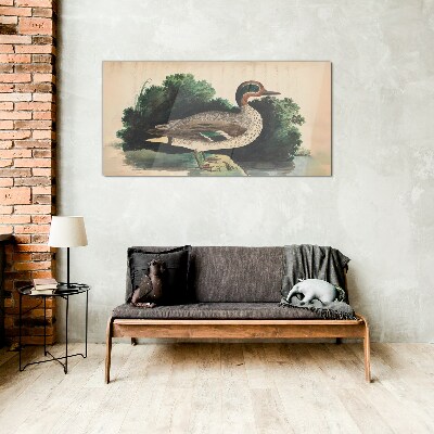 A duck surrounded by greenery Glass Wall Art