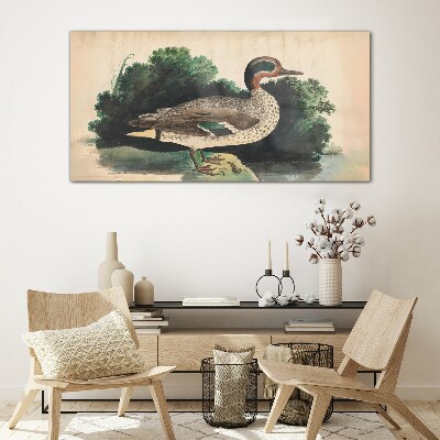 A duck surrounded by greenery Glass Wall Art