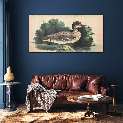 A duck surrounded by greenery Glass Wall Art