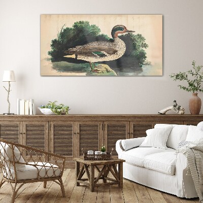 A duck surrounded by greenery Glass Wall Art